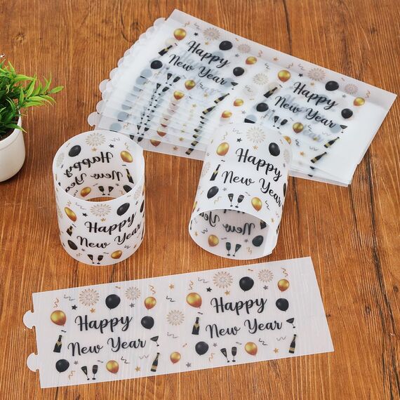 12 Windlicht Tischdeko Silvester, Happy New Year Deko, Silvester Deko 2026, Party Tischdeko Windlichter, Silvesterparty Neujahr Dekoration Geeignet für Teelichter oder Kerzen