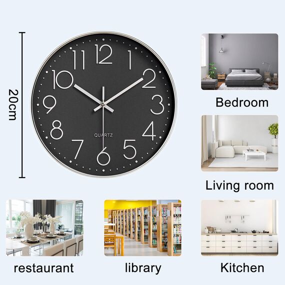 Diompirux 20cm Wanduhr Ohne TickgeräUsche Lautlos Analog Modern, Hohe Genauigkeit Wanduhr Einfach zu Lesen, Quartz Lautlos wanduhren, Rund DekorativeWanduhr, für Büro, Wohnzimmer, Küche, Schule…
