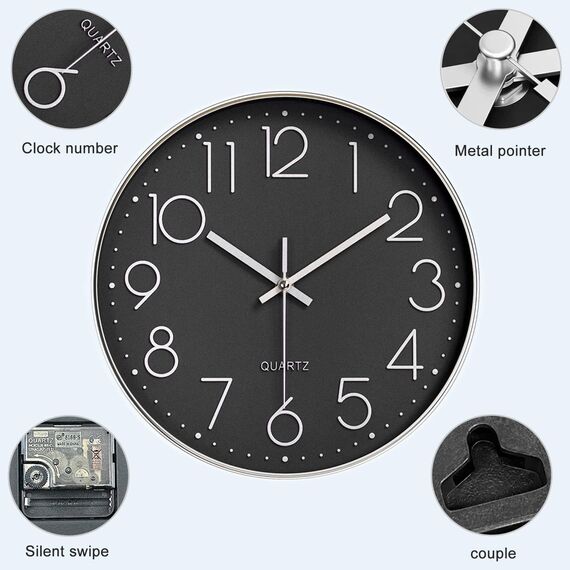 Diompirux 20cm Wanduhr Ohne TickgeräUsche Lautlos Analog Modern, Hohe Genauigkeit Wanduhr Einfach zu Lesen, Quartz Lautlos wanduhren, Rund DekorativeWanduhr, für Büro, Wohnzimmer, Küche, Schule…
