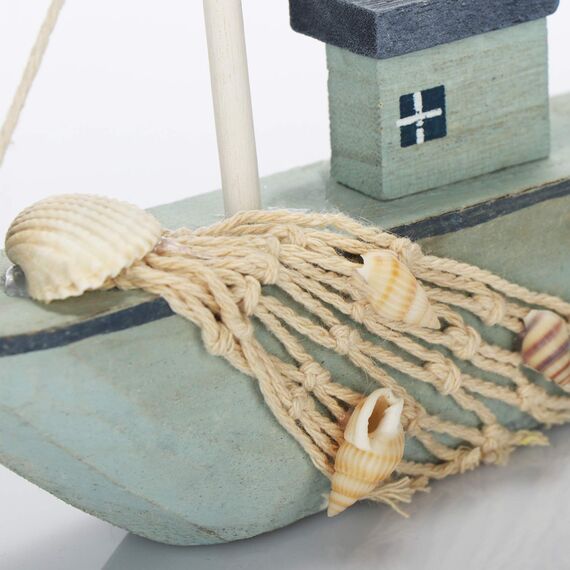 com-four® 2X maritimes Deko-Segelschiff aus Holz in 2 Größen - dekorative Holzboote mit Mittelmeer-Flair fürs Badezimmer [Farbauswahl variiert] (2 Stück Segelboot/Fischkutter - blau/weiß/beige)