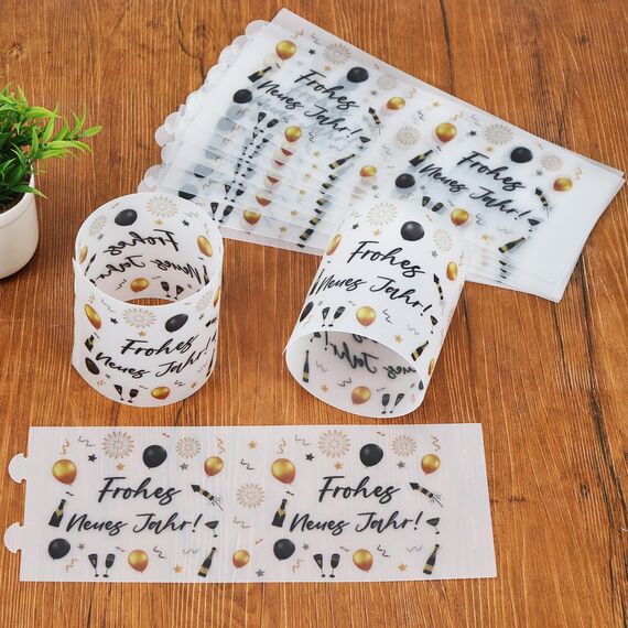 12 Windlicht Tischdeko Silvester, Happy New Year Deko, Silvester Deko 2026, Silvesterdeko Party Set Tischdeko Windlichter, Silvesterparty Neujahr Dekoration Geeignet für Teelichter oder Kerzen