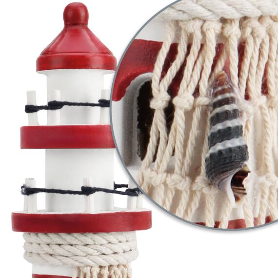 com-four® 2-teiliges maritimes Deko-Set - Dekoratives Holz-Segelschiff 27 cm und Leuchtturm 23 cm für EIN maritimes Ambiente in Ihrem Zuhause (2 Stück Leuchtturm/Segelboot - blau/rot)