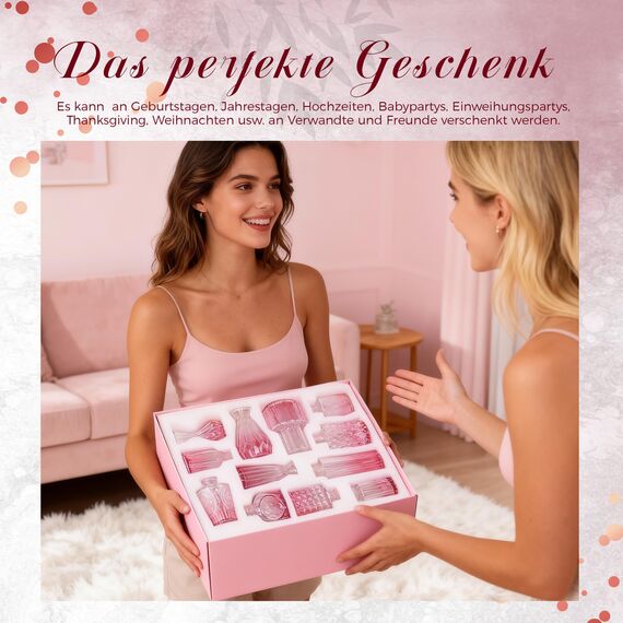 Der Rose 12 Stück Rosa Kleine Vasen Glasvasen für Tischdeko Mini Vintage Vasen Set für Hochzeitsdeko Party Deko Geschenk