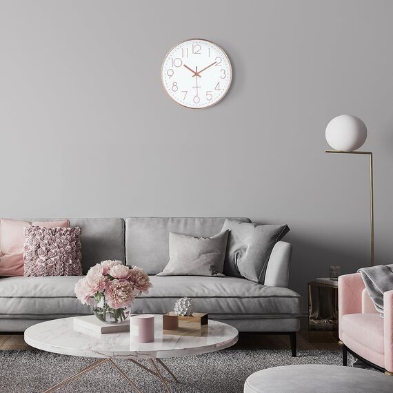 Lafocuse 3D Ziffern Lautlos Wanduhr Rosegold, 30cm Modern Leicht Ablesbar Küchenuhr, Ohne Tickgeräusche Wanduhr Analog Deko für Wohnzimmer Büro Küche