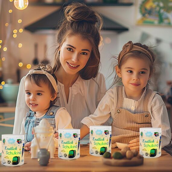 12 Windlicht Tischdeko Einschulung Junge, Deko Einschulung Junge Tisch, Windlichter Tischdeko Endlich Schulkind, Deko Schulanfang Jungen Blau, Meine Einschulungdeko Geeignet für Teelicht oder Kerzen