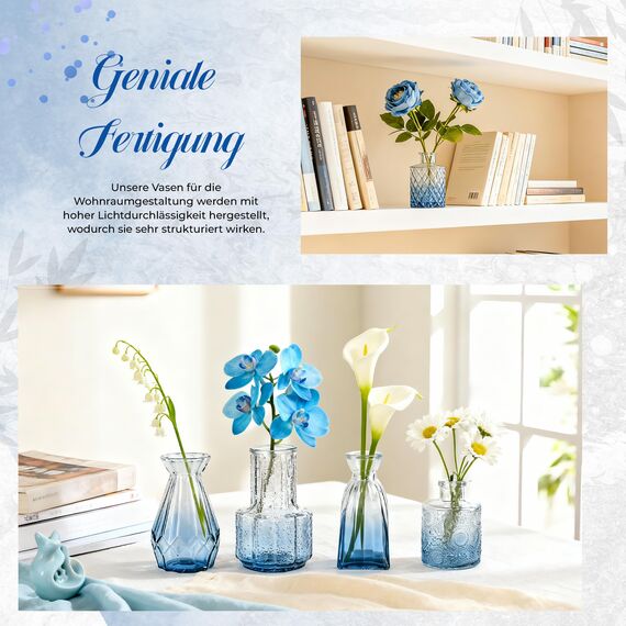 Der Rose 12 Stück Blaue Kleine Vasen Glasvasen für Tischdeko Mini Vintage Vasen Set für Hochzeitsdeko Party Deko Geschenk