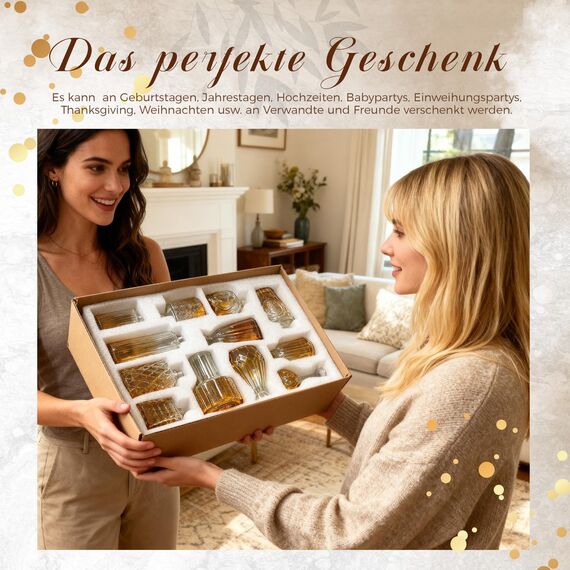 Der Rose 12 Stück Kleine Vasen Glasvasen für Tischdeko Mini Vintage Vasen Set für Hochzeitsdeko Party Deko Geschenk (Bernsteinfarben)
