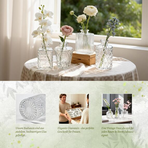 Der Rose 12 Stück Kleine Vasen Glasvasen für Tischdeko Mini Vintage Vasen Set für Hochzeitsdeko Party Deko Geschenk