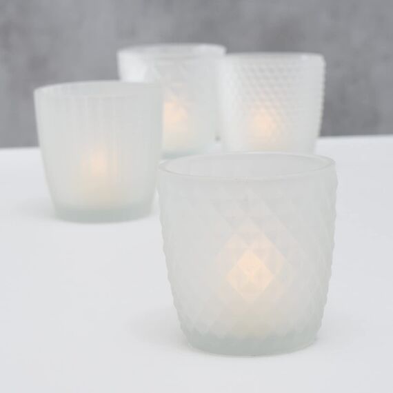 Windlicht Teelichtgläser Teelichthalter Glas lackiert matt weiß H 8 cm 4er Set