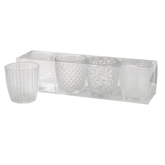 Boltze Windlicht Set Marilu 4-teilig (Transparent, Deko-Gläser für Kerzen/Teelichter, Kerzenständer ø 8 cm, Verschiedene Muster, Form rund, Teelichthalter) 1014419, Normal