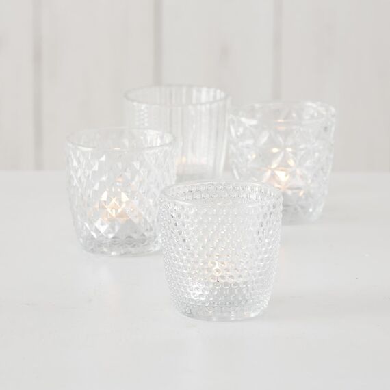 Boltze Windlicht Set Marilu 4-teilig (Transparent, Deko-Gläser für Kerzen/Teelichter, Kerzenständer ø 8 cm, Verschiedene Muster, Form rund, Teelichthalter) 1014419, Normal