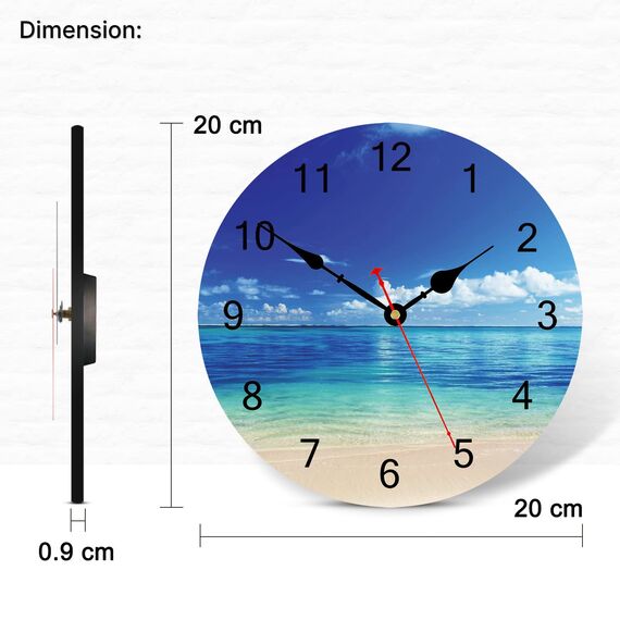 TAHEAT 20 cm Blau Himmel Meer Wanduhr, Ohne Tickgeräusche Leise Holz Strand Uhren, Modern Dekorativ Wanduhren für Schlafzimmer, Badezimmer, Küche