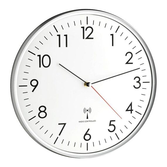 TFA Dostmann Analoge Wanduhr Funk, hohe Genauigkeit, Funkuhr, weiß/silber, 60.3514, für Küche,Wohnzimmer, Büro oder Eingangsbereich geeignet, 330 x 50 mm