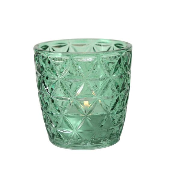 Boltze Windlicht Set Marilu 4-teilig (petrol, Deko-Gläser für Kerzen / Teelichter, Kerzenständer ø 8 cm, verschiedene Muster, Form rund, Teelichthalter) 1020524