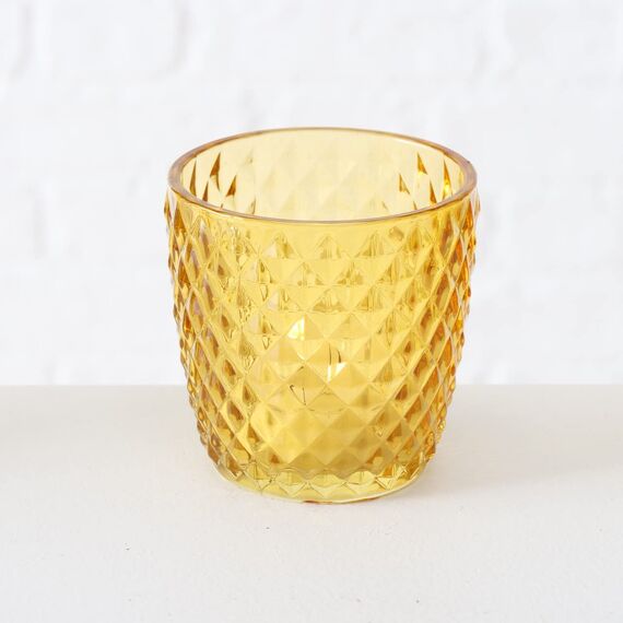 Boltze Windlicht Set Marilu 4-teilig (gelb, Deko-Gläser für Kerzen / Teelichter, Kerzenständer ø 8 cm, verschiedene Muster, Form rund, Teelichthalter) 2001878