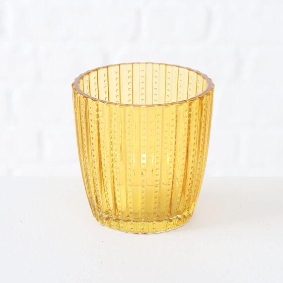 Boltze Windlicht Set Marilu 4-teilig (gelb, Deko-Gläser für Kerzen / Teelichter, Kerzenständer ø 8 cm, verschiedene Muster, Form rund, Teelichthalter) 2001878