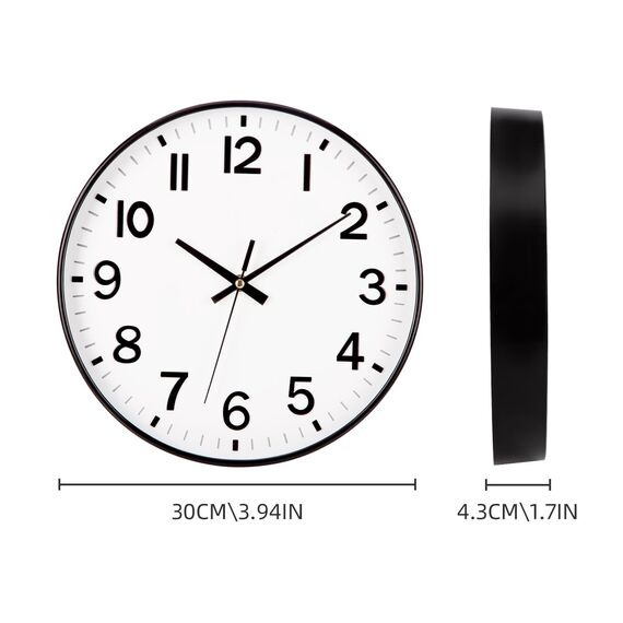 ACCSHINE Wanduhr Ohne TickgeräUsche Lautlos 30cm Modern Quarz Groß Batterie Betriebene Stereo Digital Wanduhr Einfach zu Lesen für Zimmer Zuhause KüChe Schlafzimmer BüRo Schule (Weiß + Schwarz)