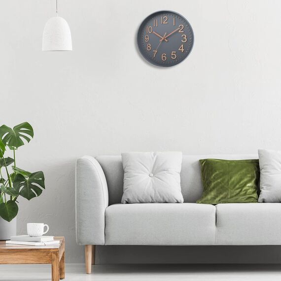 Esteopt Wanduhr, 30,5 cm, geräuschlos, Nicht tickend, Moderne Wanduhren, batteriebetrieben, für Büro, Zuhause, Bad, Küche, Schlafzimmer, Schule, Wohnzimmer (Clock Greyrosegold)