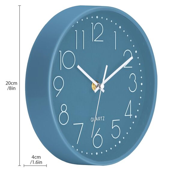 ACCSHINE Wanduhr Ohne TickgeräUsche Lautlos Modern 20cm Quarz Groß Batterie Betriebene Wanduhr Einfach zu Lesen für Zimmer Zuhause KüChe Schlafzimmer Büro Schule (Blau)