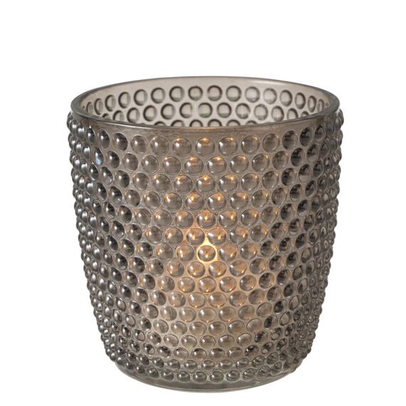 Boltze Windlicht Set Marilu 4-teilig (grau, Deko-Gläser für Kerzen / Teelichter, Kerzenständer ø 8 cm, verschiedene Muster, Form rund, Teelichthalter) 2002930