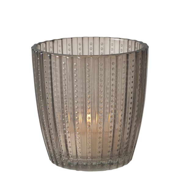 Boltze Windlicht Set Marilu 4-teilig (grau, Deko-Gläser für Kerzen / Teelichter, Kerzenständer ø 8 cm, verschiedene Muster, Form rund, Teelichthalter) 2002930