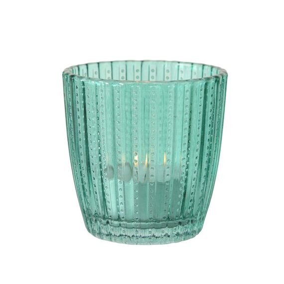 Boltze Windlicht Set Marilu 4-teilig (petrol, Deko-Gläser für Kerzen / Teelichter, Kerzenständer ø 8 cm, verschiedene Muster, Form rund, Teelichthalter) 1020524