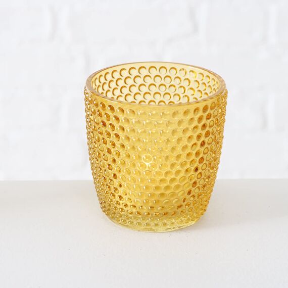 Boltze Windlicht Set Marilu 4-teilig (gelb, Deko-Gläser für Kerzen / Teelichter, Kerzenständer ø 8 cm, verschiedene Muster, Form rund, Teelichthalter) 2001878