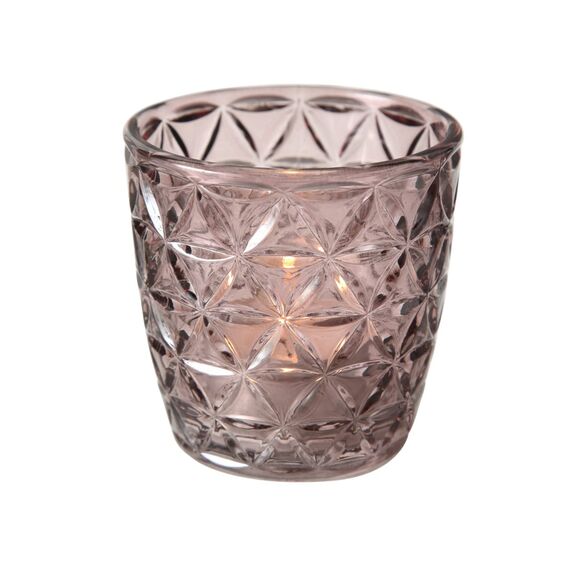 Boltze Windlicht Set Marilu 4-teilig (lila/rosa, Deko-Gläser für Kerzen/Teelichter, Kerzenständer ø 8 cm, Verschiedene Muster, Form rund, Teelichthalter) 1017892