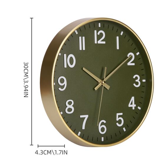 ACCSHINE Wanduhr Ohne TickgeräUsche Lautlos 30cm Modern Quarz Groß Batterie Betriebene Stereo Digital Wanduhr Einfach zu Lesen für Zimmer Zuhause KüChe Schlafzimmer BüRo Schule (Grün+Gold)