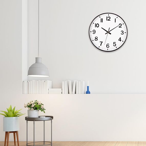 ACCSHINE Wanduhr Ohne TickgeräUsche Lautlos 30cm Modern Quarz Groß Batterie Betriebene Stereo Digital Wanduhr Einfach zu Lesen für Zimmer Zuhause KüChe Schlafzimmer BüRo Schule (Weiß + Schwarz)