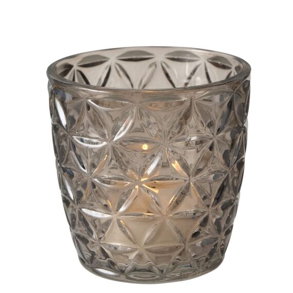 Boltze Windlicht Set Marilu 4-teilig (grau, Deko-Gläser für Kerzen / Teelichter, Kerzenständer ø 8 cm, verschiedene Muster, Form rund, Teelichthalter) 2002930