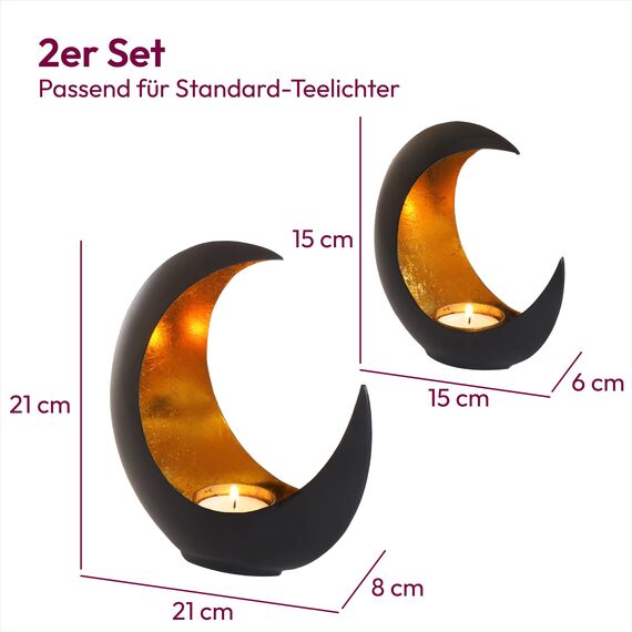Gadgy Teelichthalter Gold Deko – 2er Set Orientalische Tischdeko Gold Schwarz – Windlichter für Wohnzimmer – Modernes Design Dekoration für Wohnung