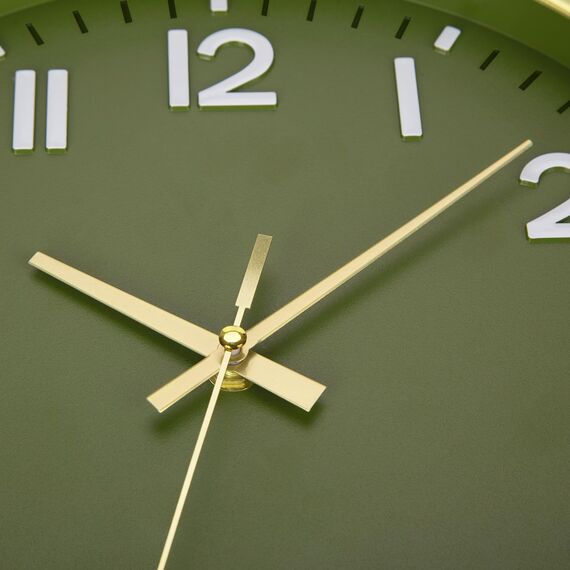 ACCSHINE Wanduhr Ohne TickgeräUsche Lautlos 30cm Modern Quarz Groß Batterie Betriebene Stereo Digital Wanduhr Einfach zu Lesen für Zimmer Zuhause KüChe Schlafzimmer BüRo Schule (Grün+Gold)