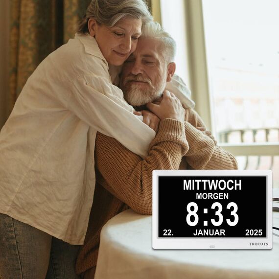 TROCOTN Demenz Uhr Senioren Digitale Uhr Tagesuhr Großes Display Wecker Wanduhr (Weiß,10 Zoll)