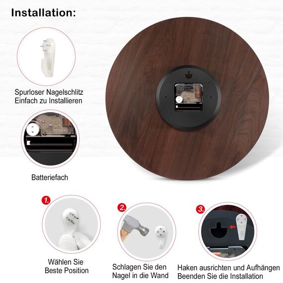 TAHEAT Leuchtturm Möwe Ozean Wanduhr, Hölzern Batteriebetrieben Uhren, Leise Nicht tickend Leicht zu lesen Wanduhr für Küche/Schlafzimmer/Wohnzimmer, 34 cm