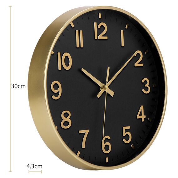 ACCSHINE Wanduhr Ohne TickgeräUsche Lautlos 30cm Modern Quarz Groß Batterie Betriebene Stereo Digital Wanduhr Einfach zu Lesen für Zimmer Zuhause KüChe Schlafzimmer BüRo Schule (Schwarz + Gold)
