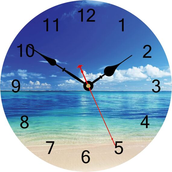 TAHEAT 30 cm Blau Meer Strand Wanduhr, Lautlos Geräuschlos Batteriebetrieben Uhren, Schön Himmel Wolke Deko für Schlafzimmer, Badezimmer, Küche, Esszimmer
