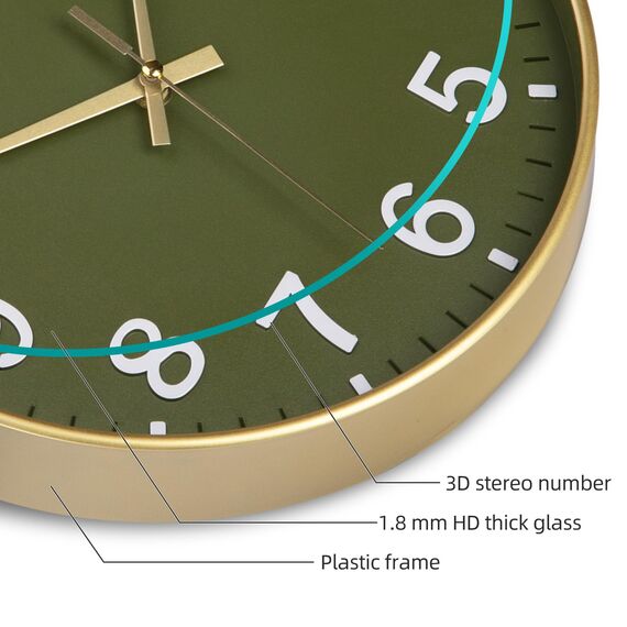 ACCSHINE Wanduhr Ohne TickgeräUsche Lautlos 30cm Modern Quarz Groß Batterie Betriebene Stereo Digital Wanduhr Einfach zu Lesen für Zimmer Zuhause KüChe Schlafzimmer BüRo Schule (Grün+Gold)