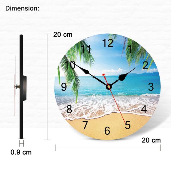 TAHEAT 20 cm Kleine Sommer Palmen Wanduhr Karibik Meer Strand Uhren, Lautlos Ohne Tickgeräusche Holz Wanduhren für Küche/Schlafzimmer/Wohnzimmer/Badezimmer