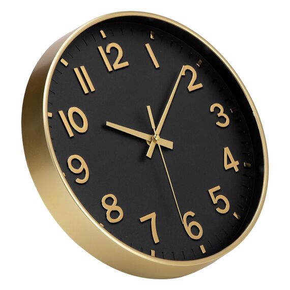 ACCSHINE Wanduhr Ohne TickgeräUsche Lautlos 30cm Modern Quarz Groß Batterie Betriebene Stereo Digital Wanduhr Einfach zu Lesen für Zimmer Zuhause KüChe Schlafzimmer BüRo Schule (Schwarz + Gold)