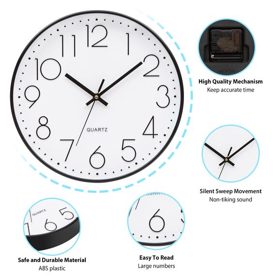 ACCSHINE Wanduhr Ohne Tickgeräusche Lautlos Tischuhr Modern 20cm Quarz Groß Batterie Wanduhr Einfach zu Lesen für Zimmer Zuhause KüChe Schlafzimmer Büro Schule