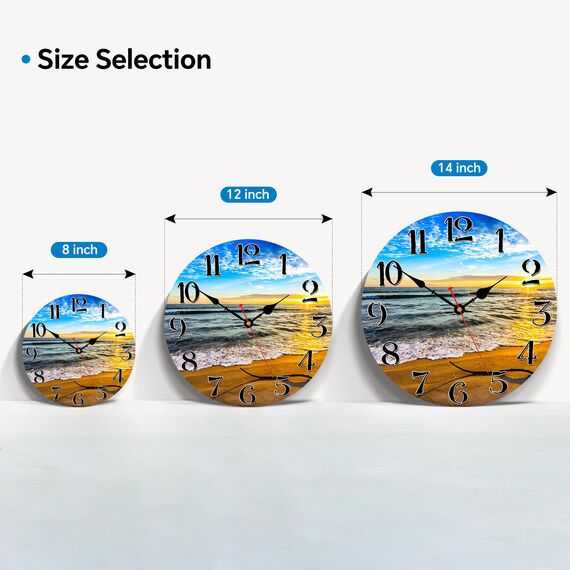 TAHEAT 20 cm Meer Strand Wanduhr, Klein Schöne Modern Badezimmer Uhr, Ohne Tickgeräusche Mediterrane Wanduhren für Wohnzimmer Schlafzimmer Küche