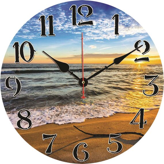 TAHEAT 30 cm Meer Strand Wanduhr, Dekorativ Sonnenuntergang und Wellen Uhren, Lautlos Ohne Tickgeräusche Holz Wanduhren für Schlafzimmer, Badezimmer, Küche, Esszimmer