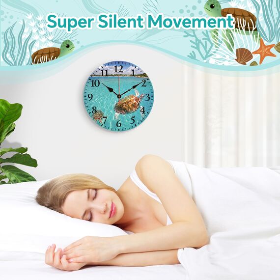 TAHEAT Meeresschildkröte Wanduhr, 20 cm Klein Tropischen Uhren, Holz Batteriebetrieben Geräuschlos Leise Wanduhren für Badezimmer Küche Wohnzimmer Schlafzimmer