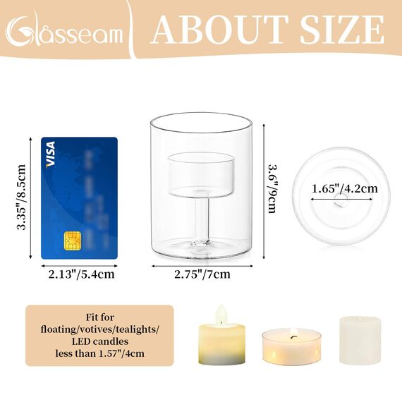 Glasseam Kerzenhalter Glas Teelichthalter, Zylinder Teelichtgläser Klein Kerzen Deko Hochzeit Wohnzimmer Tisch, Kerzengläser Vintage Teelicht Gläser 6er Set für Weihnachten Geburtstag Verzieren