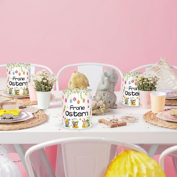 12 Windlicht Tischdeko Ostern, Deko Ostern Teelichter Lichthülle, Teelichthalter Osterndeko Windlichter Set Tischdeko für Teelicht Kerzen