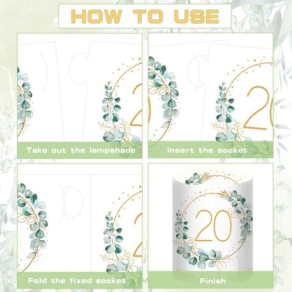 12 Windlicht Tischdeko 20 Geburtstag, Deko 20. Geburtstag Mädchen Junge, Happy Birthday Tischdeko 20. Geburtstags Frau Mann Geeignet für Teelichter oder Kerzen mit Schön DASS Du Da Bist und Eukalyptus