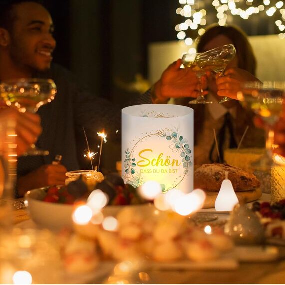 12 Stück Windlicht Tischdeko Schön DASS du da bist, Teelichter Eukalyptus Grün Deko, Windlichter Taufe Kommunion Tischdeko, Lichthülle Taufe Konfirmation Junge Mädchen Erstkommunion Baby Shower Deko