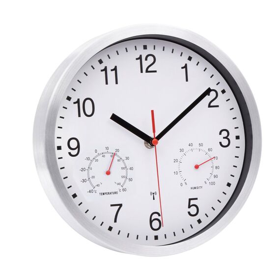 NESIFEE Funkwanduhr Geräuschlos Funkuhr Wand Wanduhr Funk Ohne Tickgeräusche mit Temperaturanzeige und Feuchtigkeitsmesser Lautlos Leis Kein Ticken Weiß gut Lesbar für Wohnzimmer Büro Küche Uhr