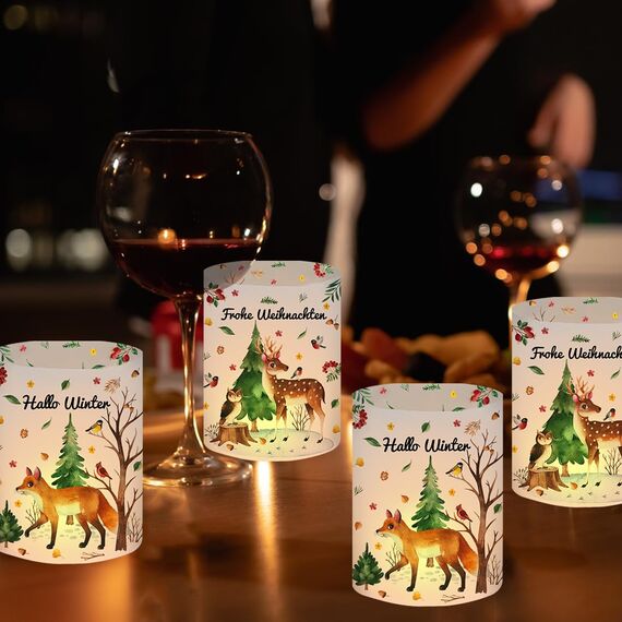 12 Windlicht Tischdeko Weihnachten, Windlicht Weihnachtstischdeko, Windlichter Weihnacht Deko, Teelichthalter Weihnachten Kerzen Deko, Winter Deko Weihnachts Tischdeko Weihnachtsfeier